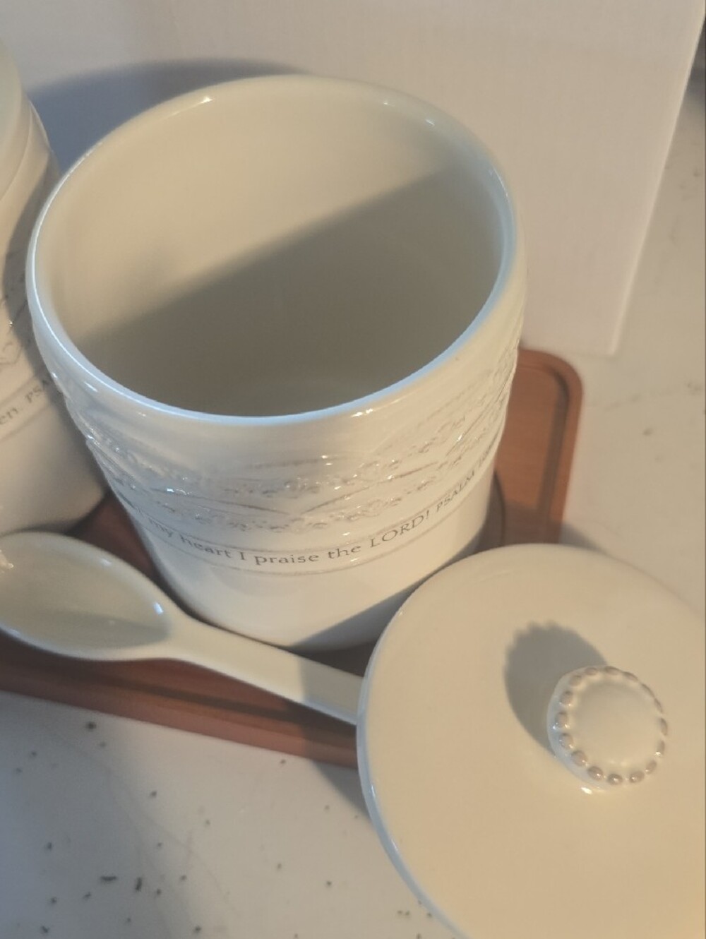 Martha & Marthina White Ceramic Condiment Set with Spoon - Picture 6 of 7